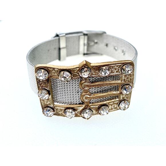 Stainless Steel Steel Band Bracelet, Vintage Charm Paste Gold Frame - Picture 4 of 9